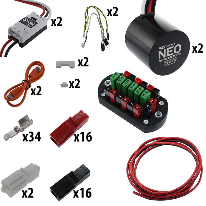 Electronic Bundles Builder - BCNX2N3 - 1) Processor=NONE, 2) Speed Controller=Spark MAX, 3) # of Motors=2, 4) Motor Type=NEO 1.1, 5) Power Distribution=PP45 Power Board - migrated