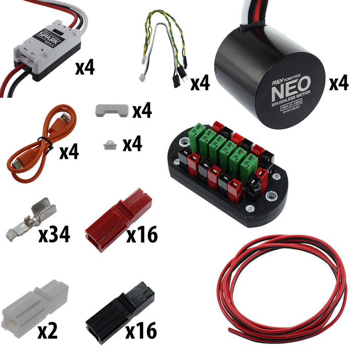 Electronic Bundles Builder - BCNX4N3 - 1) Processor=NONE, 2) Speed Controller=Spark MAX, 3) # of Motors=4, 4) Motor Type=NEO 1.1, 5) Power Distribution=PP45 Power Board - migrated