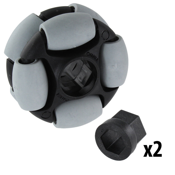 2 in. Dualie Omni Wheel - am-3952_gray - Bore=3/8 in Hex, Durometer=80A - migrated