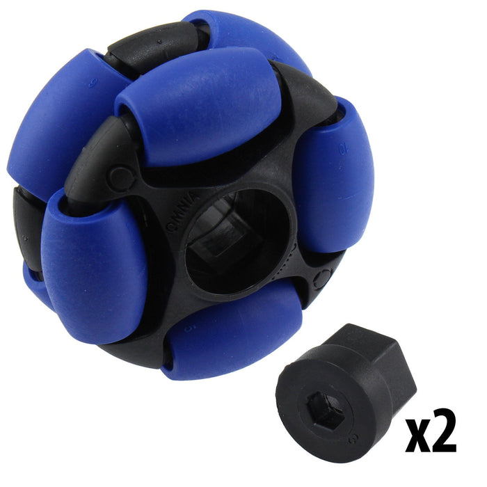 2 in. Dualie Omni Wheel - am-4044_blue - Bore=5 mm Hex, Durometer=50A - migrated